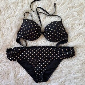 Victorias Secret Polka Dot Bikini Set - Black and Gold